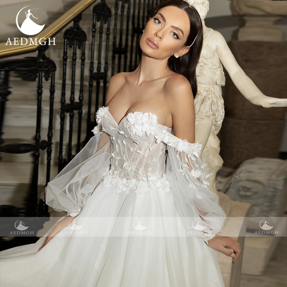 Aedmgh sexy strapless puff piedurknēm kāzu kleitas 2022 romantiska
